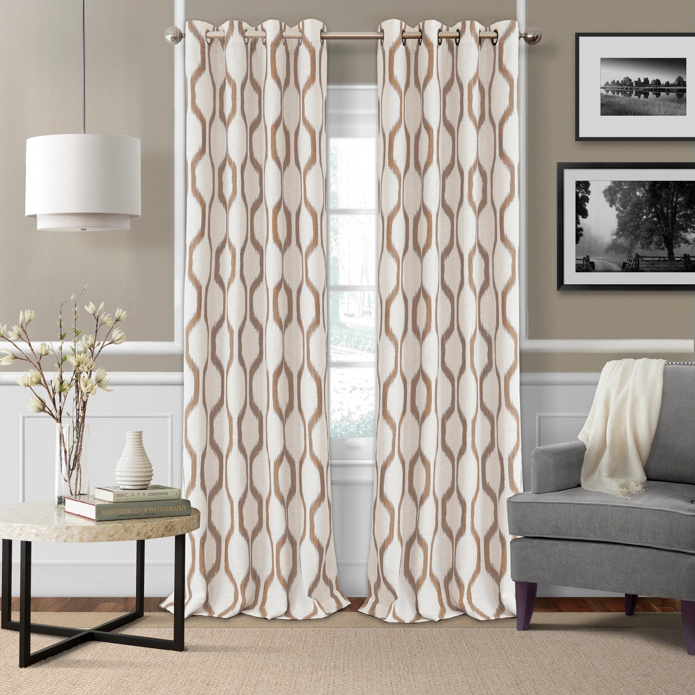 Renzo Ikat Geometric Linen Room Darkening Single Window Curtain Panel - 52" x 95" - Natural - Elrene Home Fashions