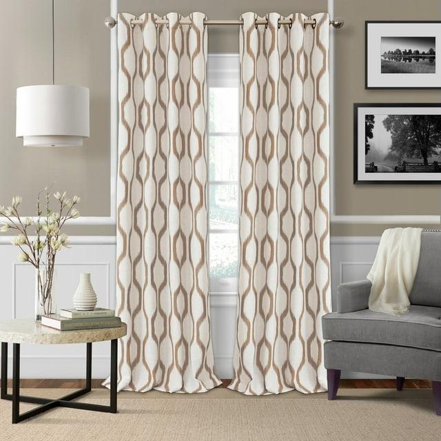 Renzo Ikat Geometric Linen Room Darkening Single Window Curtain Panel - 52" x 95" - Natural - Elrene Home Fashions
