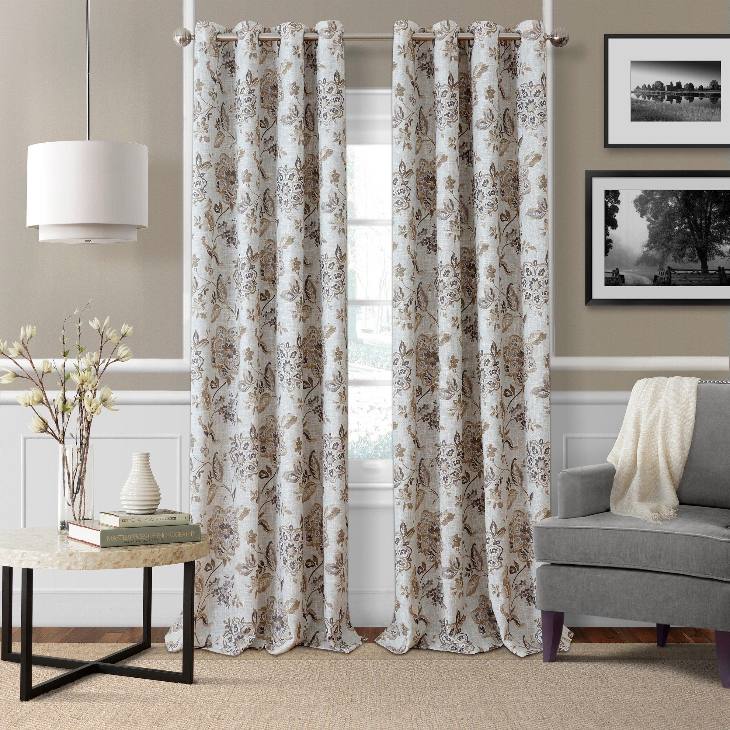 Natural Floral Blackout Grommet Curtain Panel 52" W x 95" L