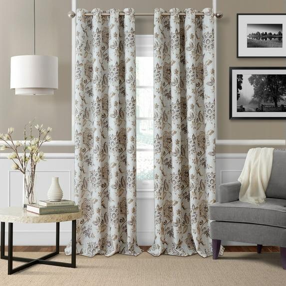 Elrene  Sorrento Floral Window Curtain Panel Natural 52" W X 95" L 95 Inches