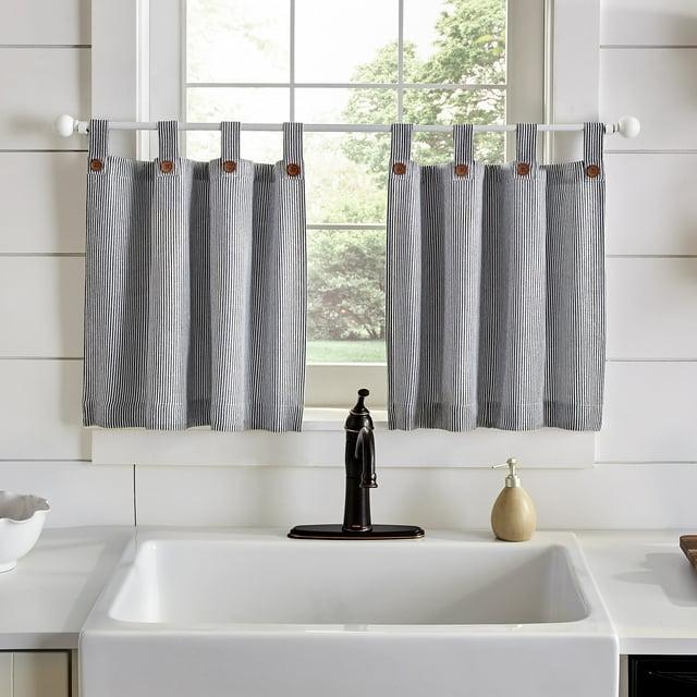 Elrene Tucker Ticking Stripe Kitchen Curtain Tier Set Black 30"w x 24"l