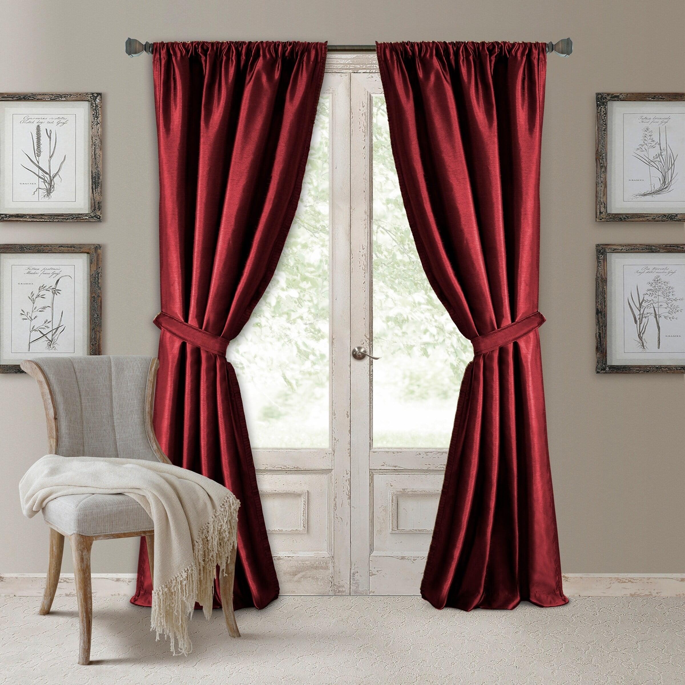 Versailles Faux Silk Room Darkening Single Window Curtain Panel - 52" x 108" - Rouge Red - Elrene Home Fashions