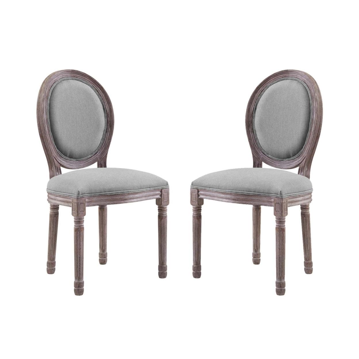 Elegant Weathered Light Gray Upholstered Wood Side Chair