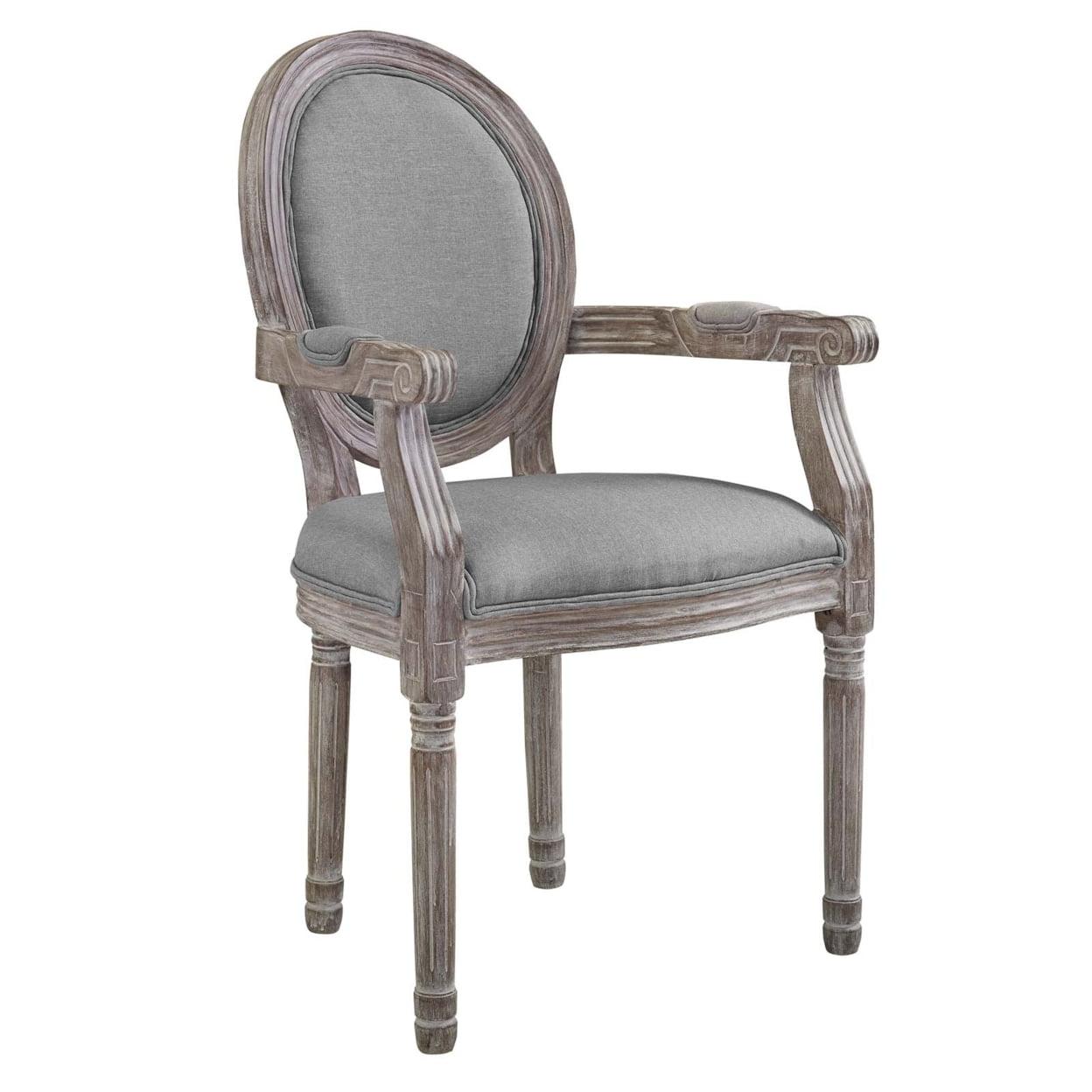 Light Gray Upholstered Wood Arm Chair with High Back