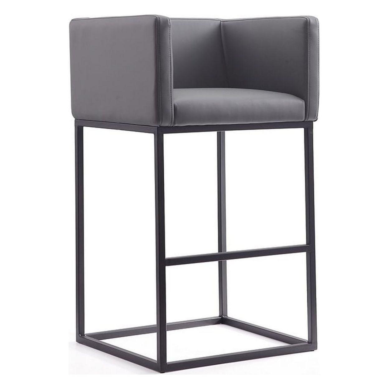 Embassy 38" Gray Faux Leather and Black Metal Barstool