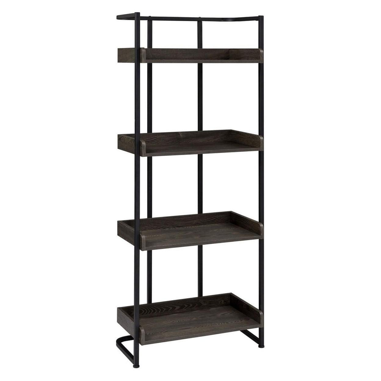 Ember Contemporary Dark Brown Steel and Oak 4-Shelf Bookcase