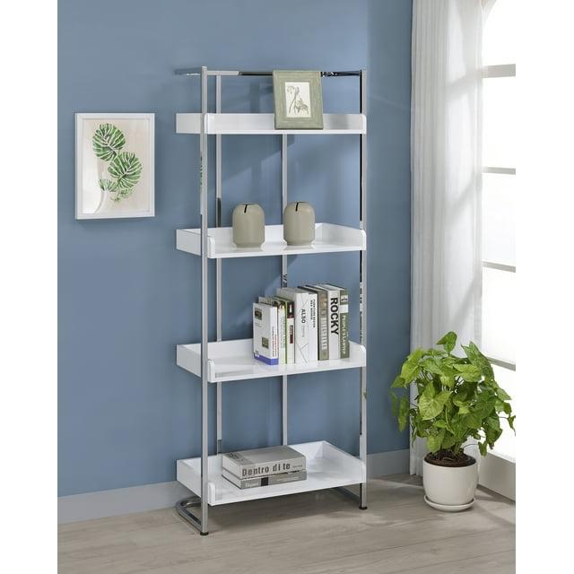 67.5" Ember 4 Shelf Bookcase White High Gloss - Coaster: Laminated, Modern Style, Includes Anti-Tip Hardware