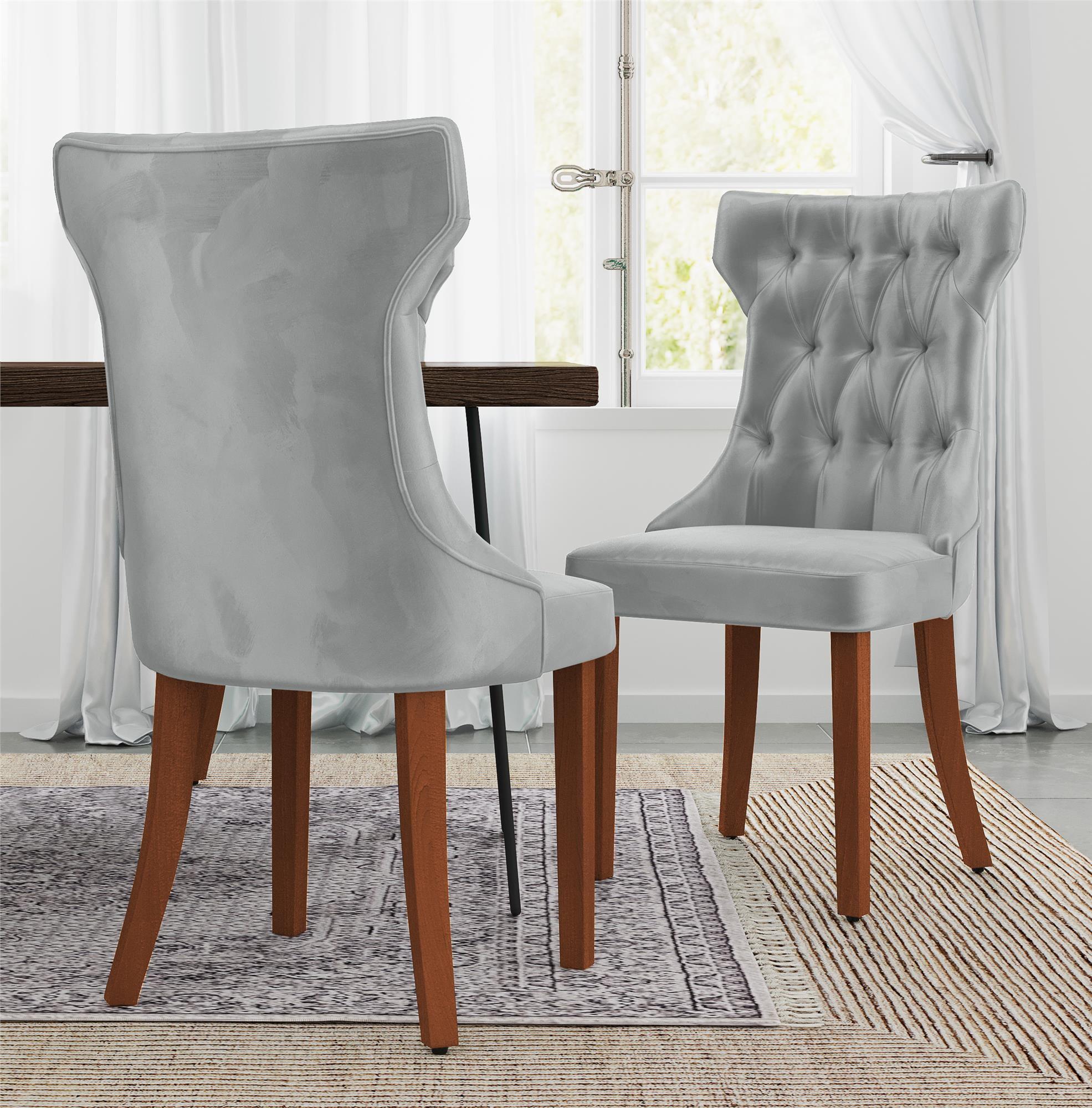 Gray Microfiber Upholstered Dining Arm Chair Set with Wood Legs