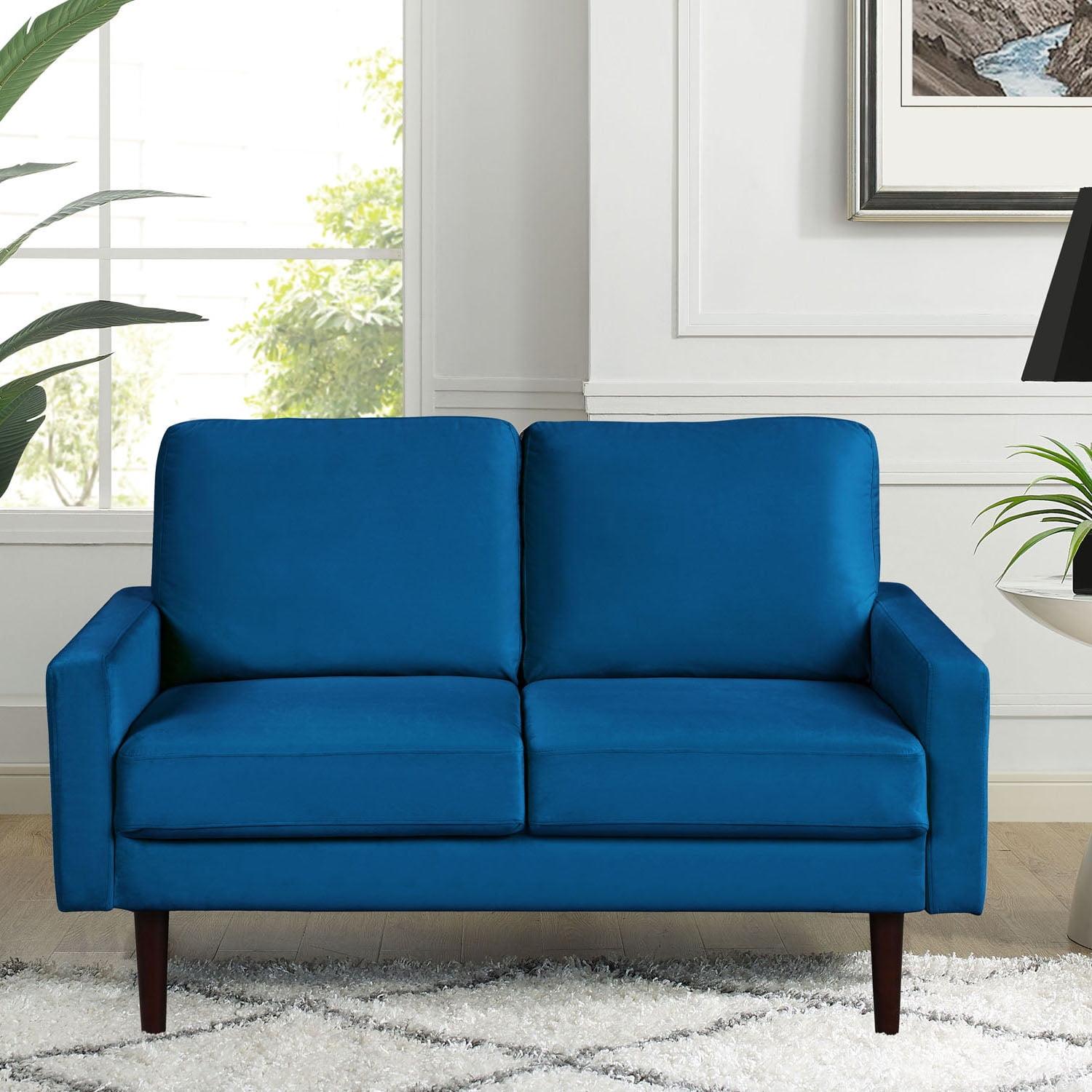 Navy Blue Velvet 48'' Modern Track Arm Loveseat