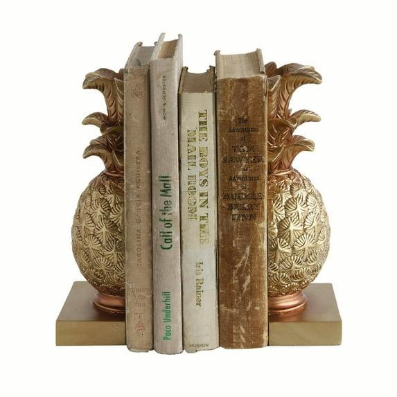 Ember Interiors Pineapple Shaped Gold Resin Bookends (Set of 2 Pieces)