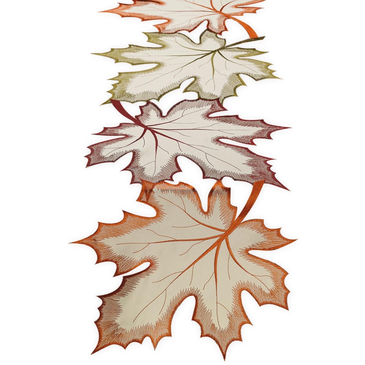 Embroidered Maple Leaves Table Runner