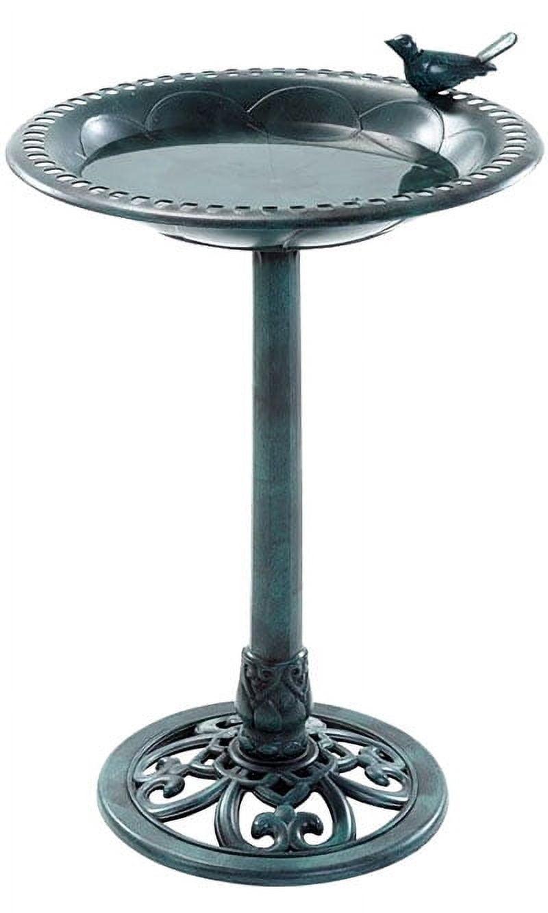 Emerald Green Plastic Standing Bird Bath with Songbird Ornament