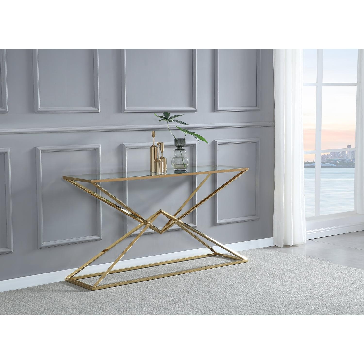 Regal Gold Stainless Steel and Tempered Glass Console Table