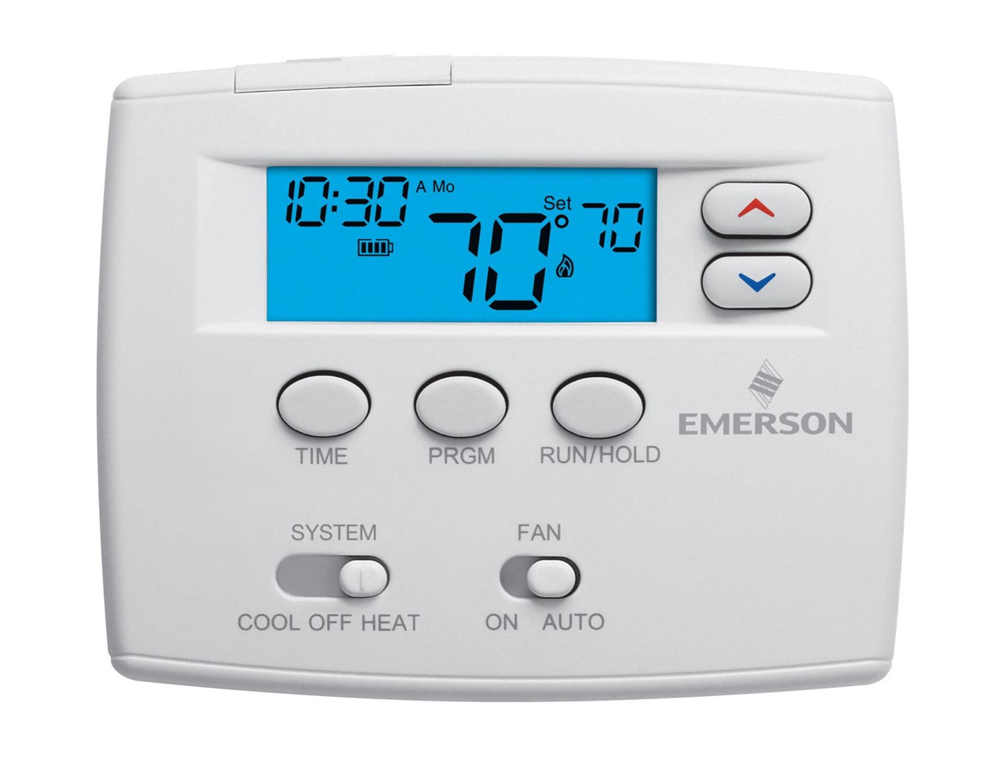 Emerson White Programmable Digital Thermostat with Blue Screen