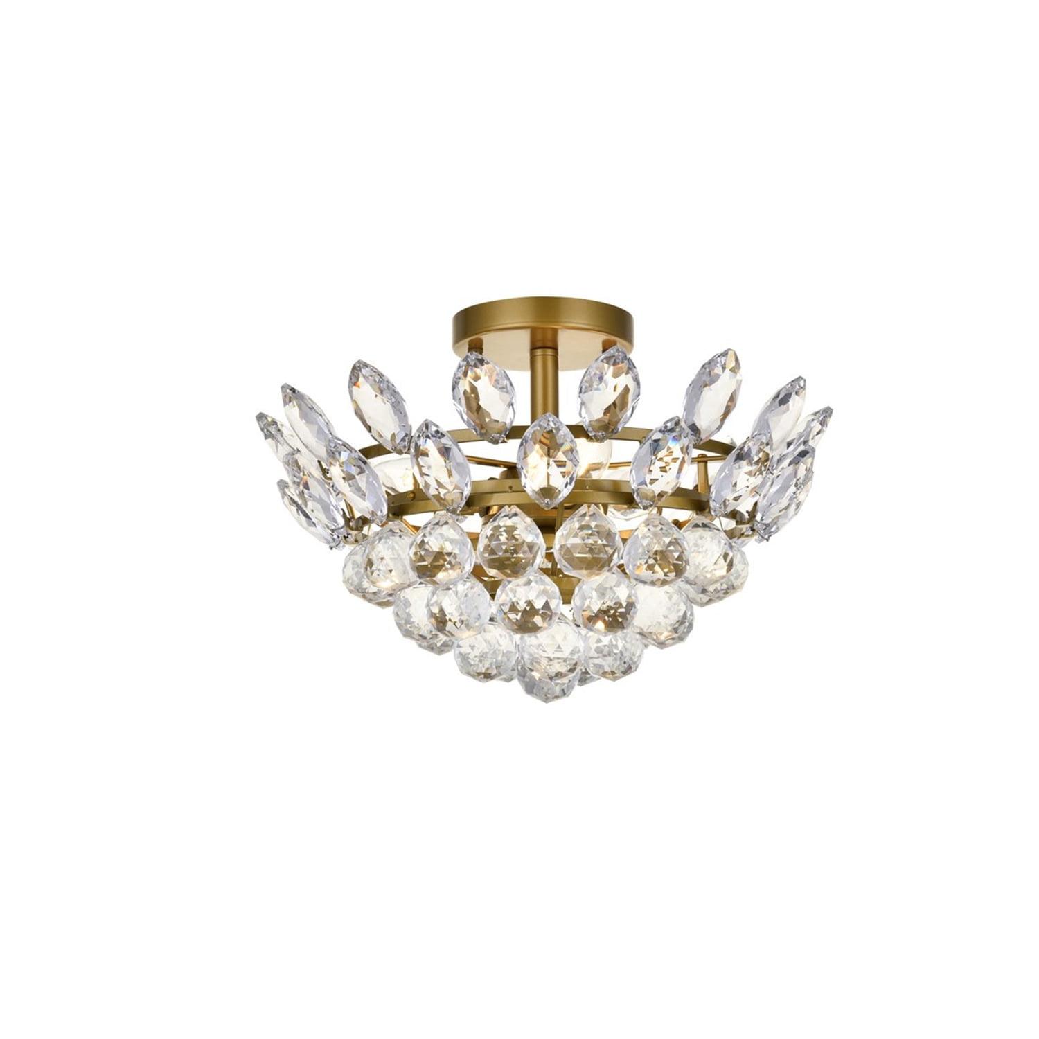 Emilia 14" Brass and Crystal Flush Mount Light