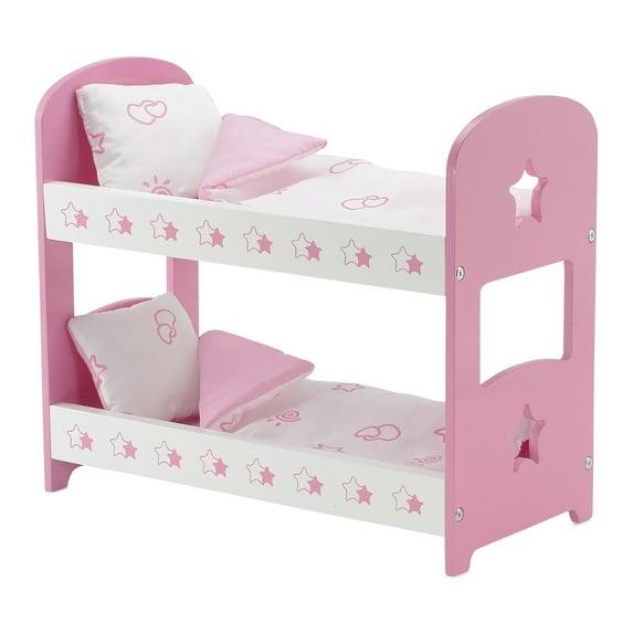 Emily Rose 14.5 Inch Doll Furniture Lovely Pink And W Hite Star Themed 14 inch Doll Bunk Bed, Includes Reversible Bedding