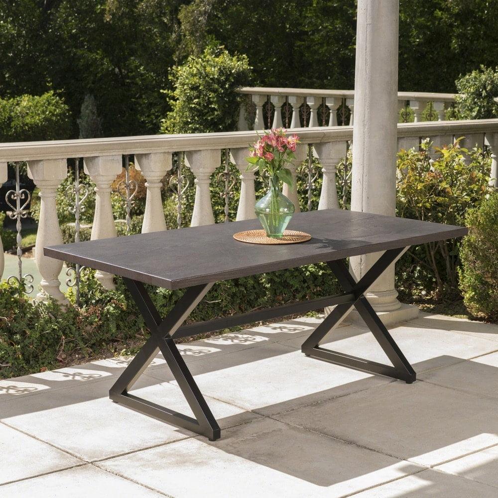 Rolando Rectangular Aluminum Dining Table - Brown - Christopher Knight Home: Weather-Resistant, Seats 6