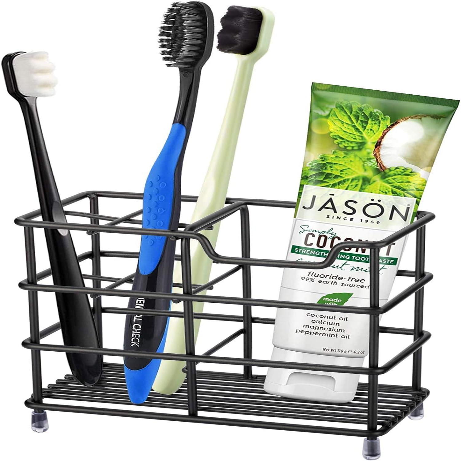 304 Stainless Steel Bathroom Toothbrush Holder Toothpaste Holder Stand Bathroom Accessories Organizer (Black, Small)