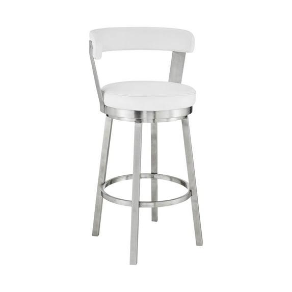 Emma 26 Inch Counter Height Swivel Stool, Steel Legs, Faux Leather, White- Saltoro Sherpi