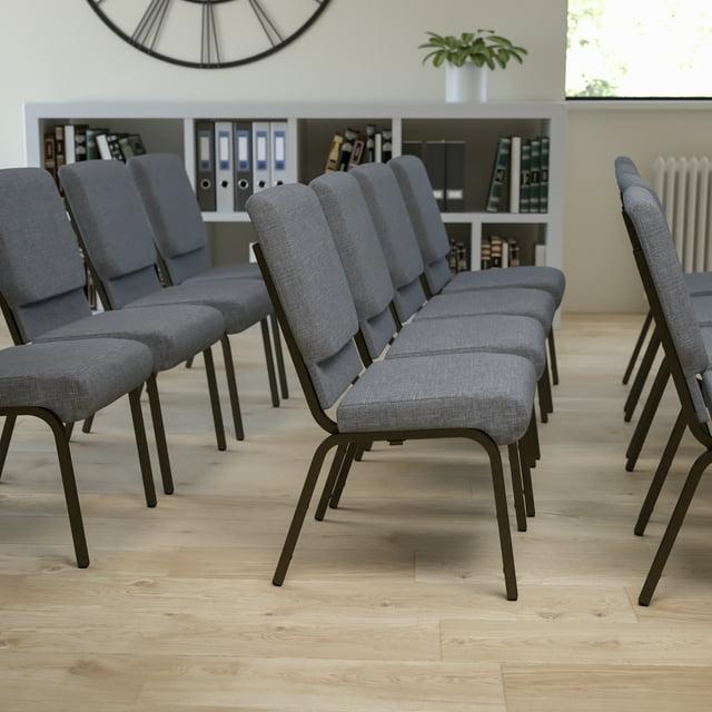 Emma and Oliver 18.5"W Stacking Church Chair in Gray Fabric - Gold Vein Frame