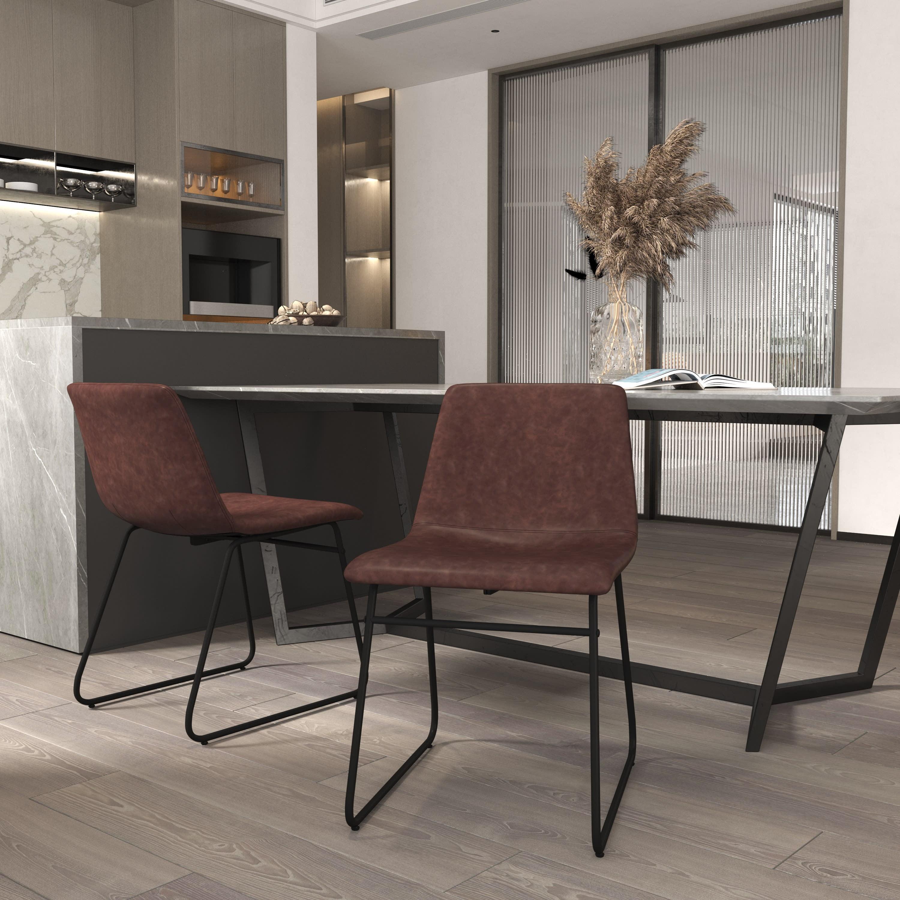 Emma and Oliver 18 Inch Indoor Dining Table Chairs, Dark Brown LeatherSoft/Black Frame-Set of 2