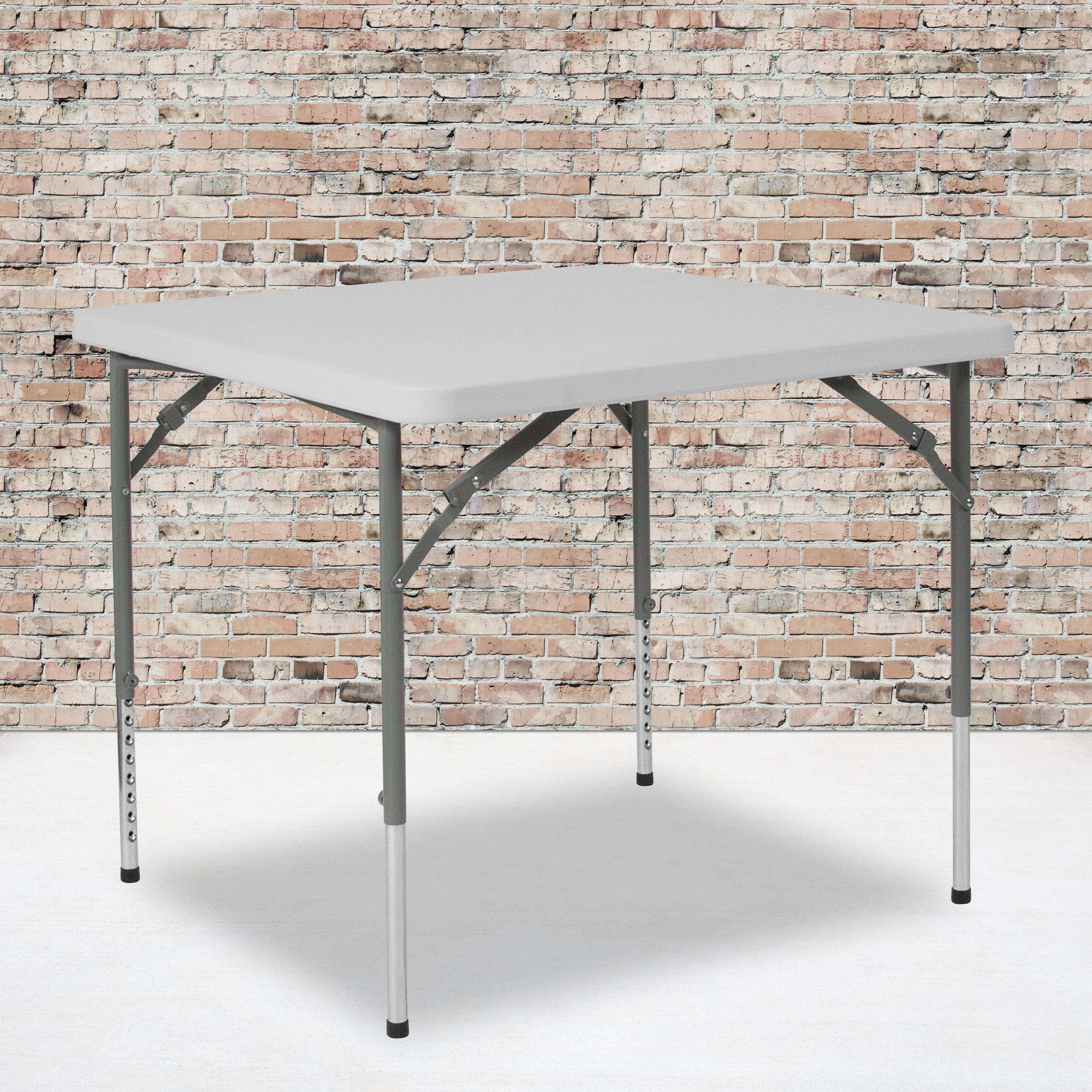 Emma and Oliver 2.79-Foot Square Height Adjustable Granite White Plastic Folding Table