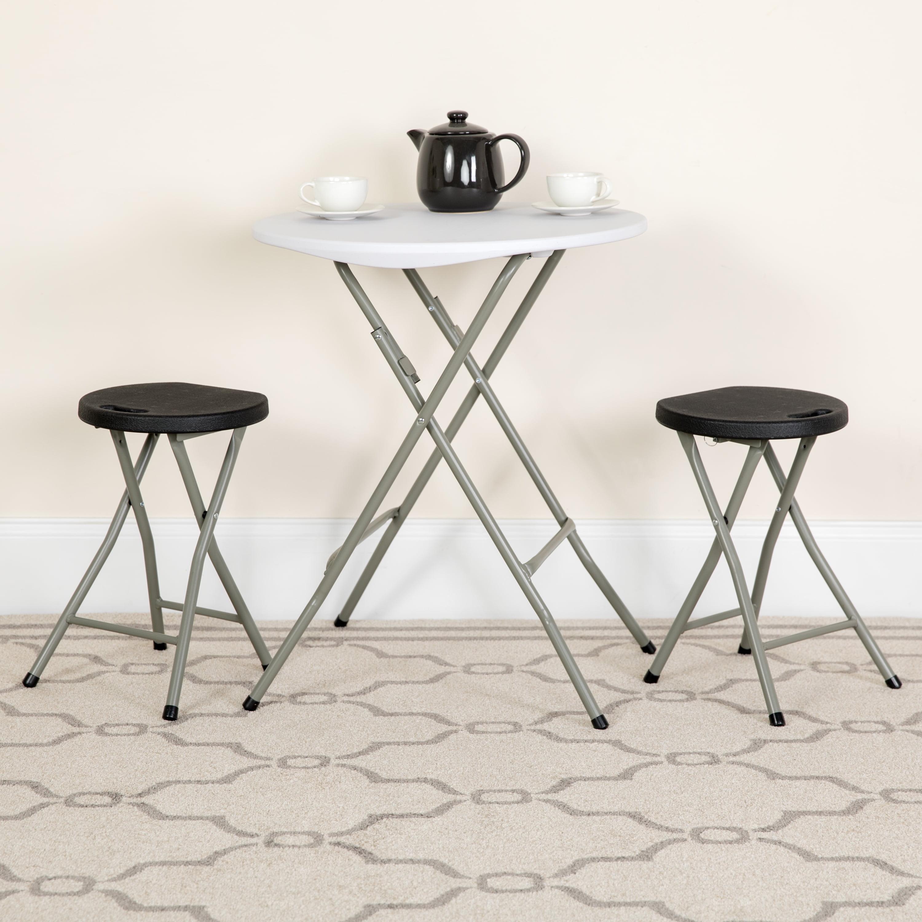 Emma and Oliver 2 Pack Foldable Portable Stool with Black Plastic Seat and Titanium Gray Frame