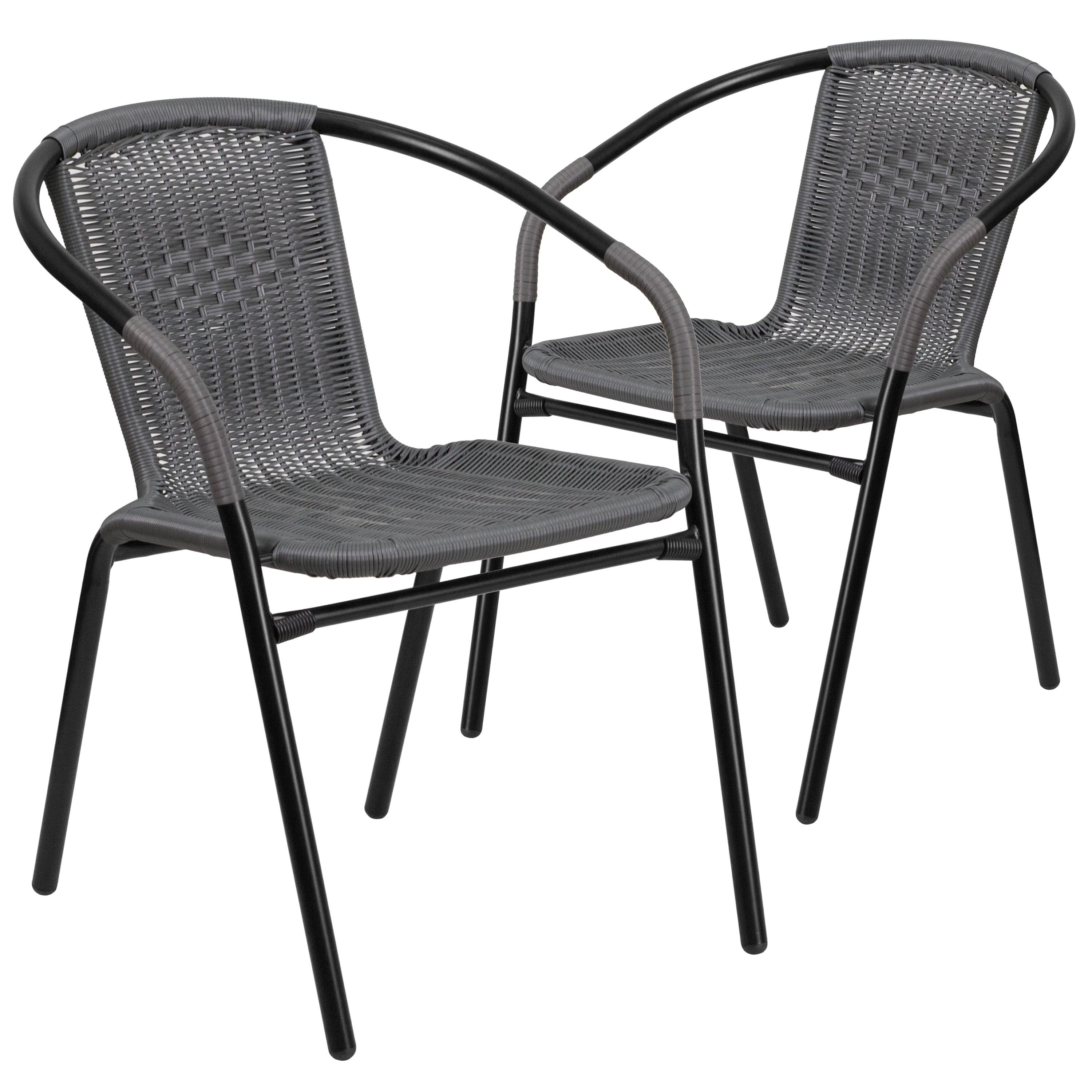 Elegant Gray Rattan Stackable Indoor-Outdoor Dining Chair Set