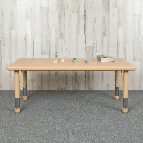 Emma and Oliver 24"W x 48"L Natural Plastic Adjustable Activity Table - School Table for 6