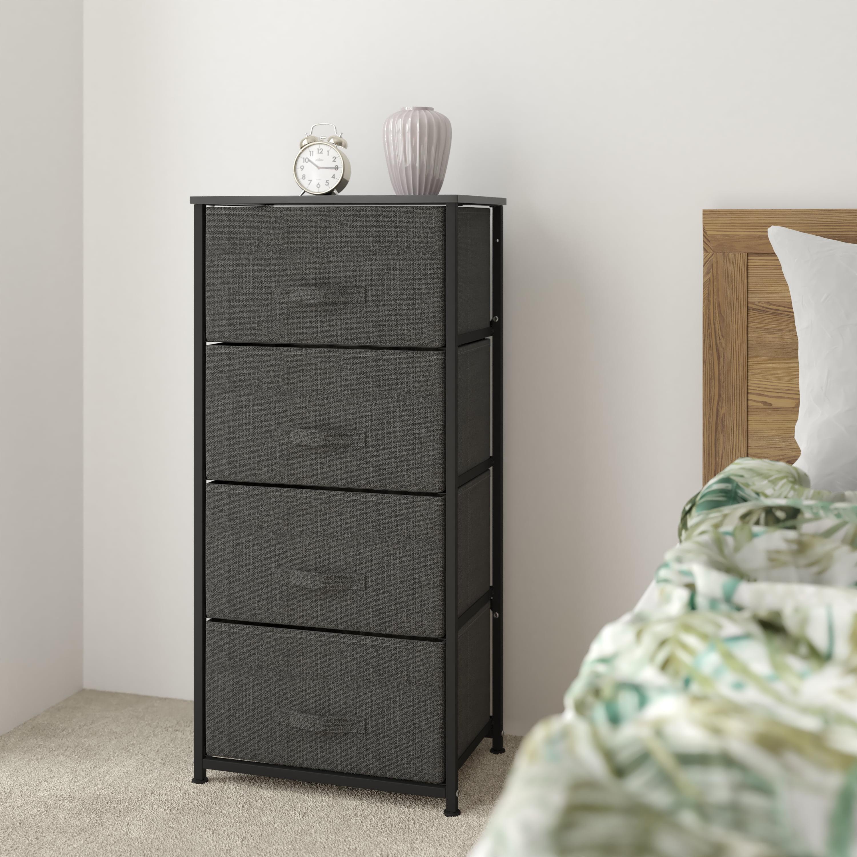 Emma and Oliver 4 Drawer Vertical Storage Dresser with Wood Top & Fabric Pull Drawers