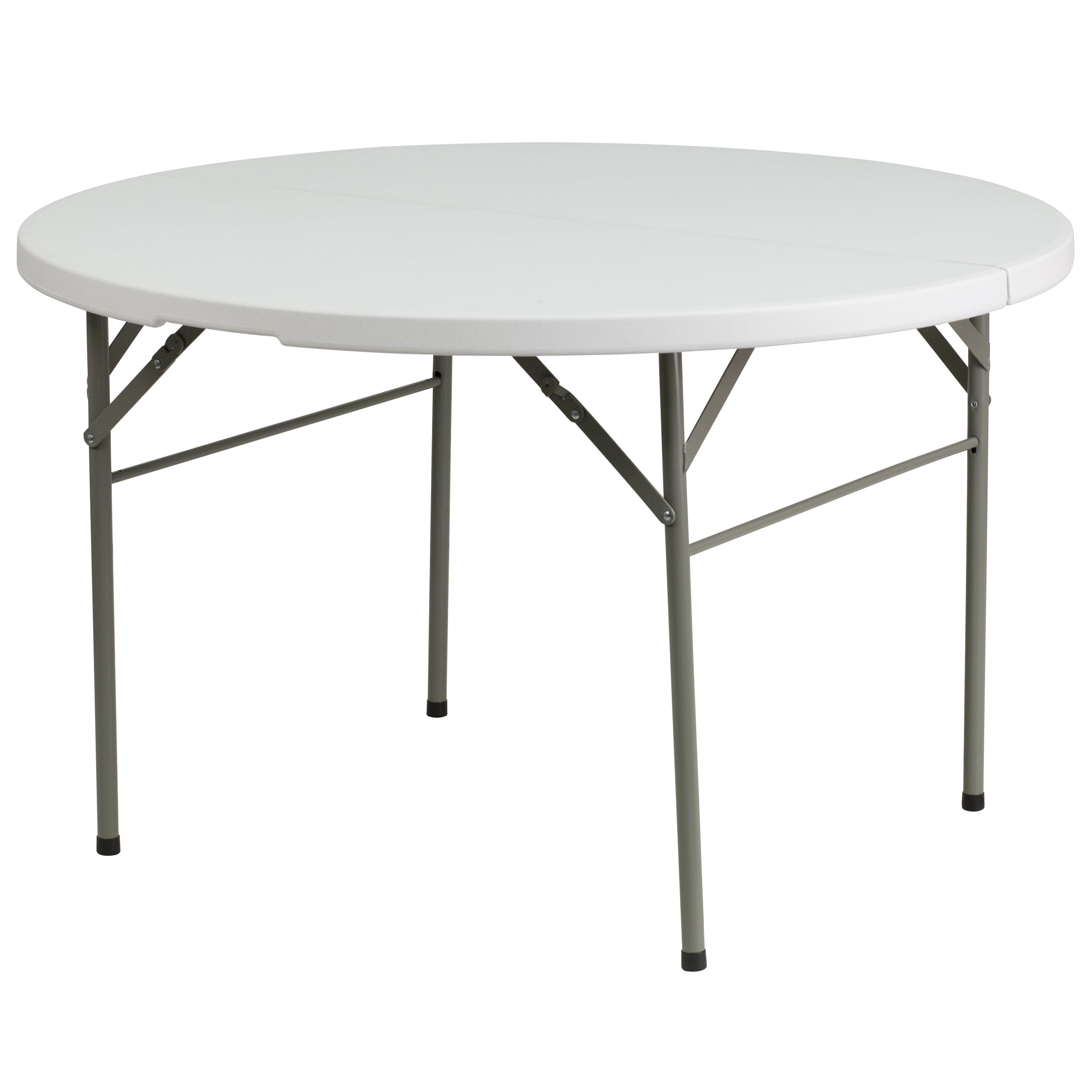 Granite White 4-Foot Round Bi-Fold Plastic Folding Table with Handle