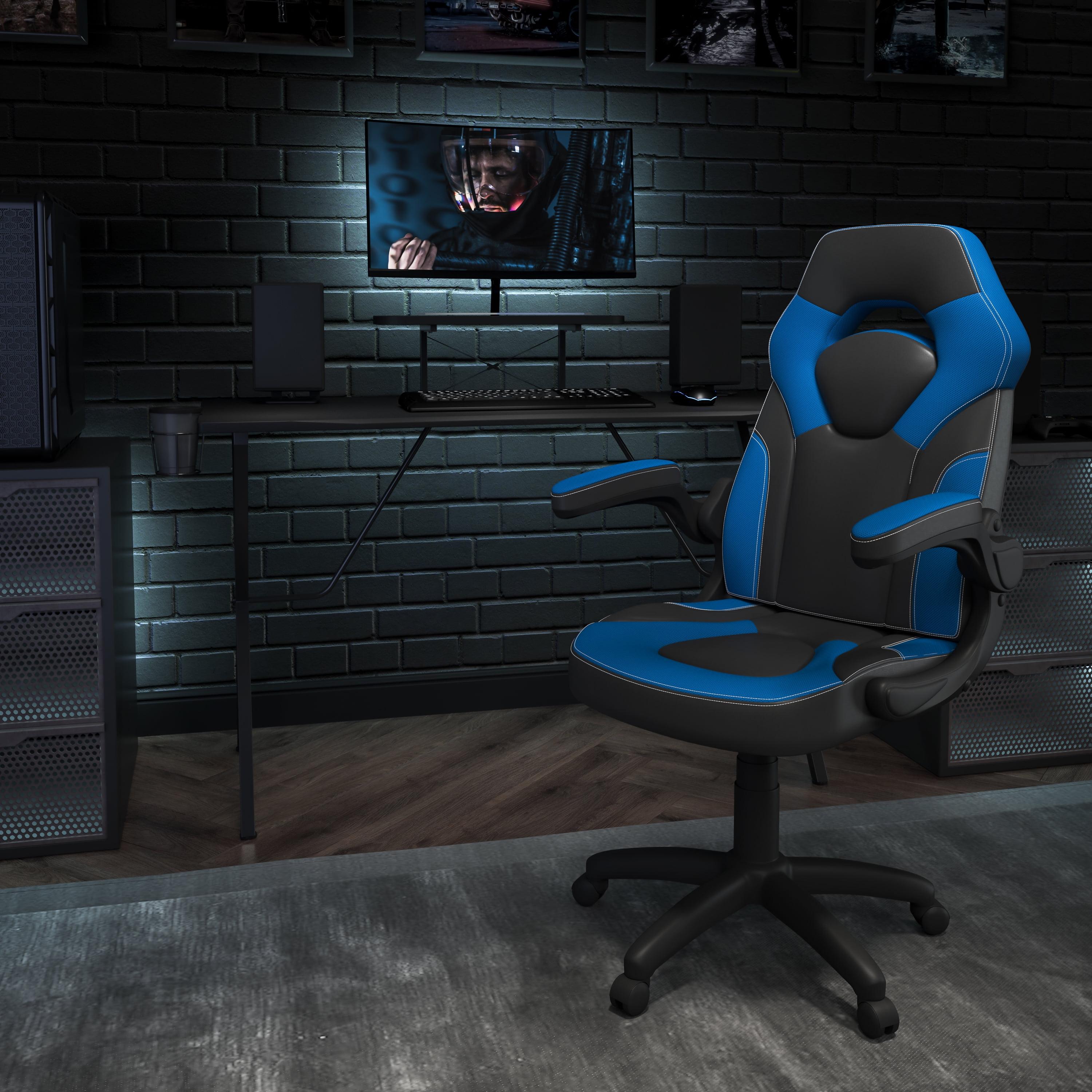 Emma and Oliver Gaming Desk & Chair Set with Cup Holder, Headphone Hook, and Monitor Stand