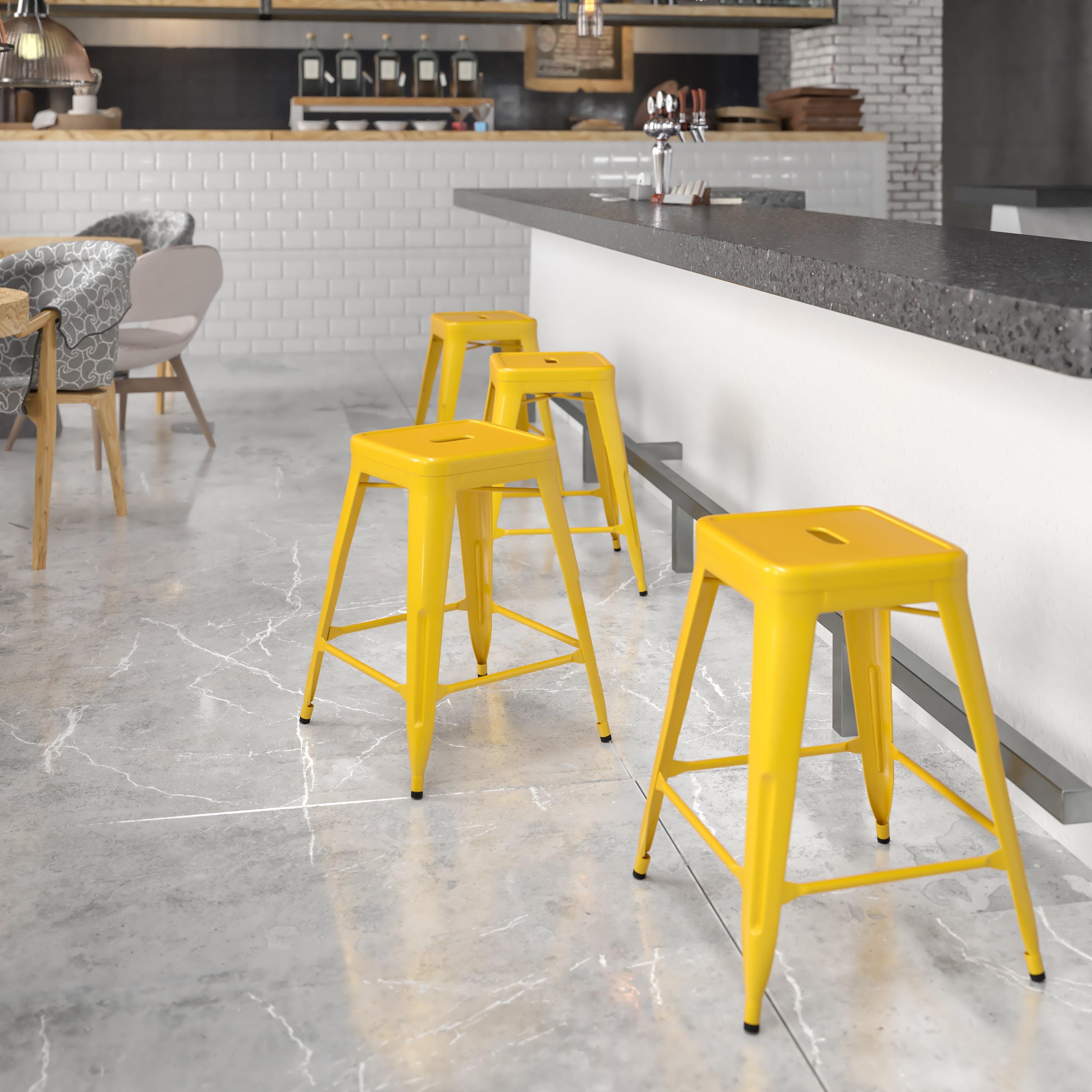 24" Backless Yellow Metal Indoor-Outdoor Counter Stool