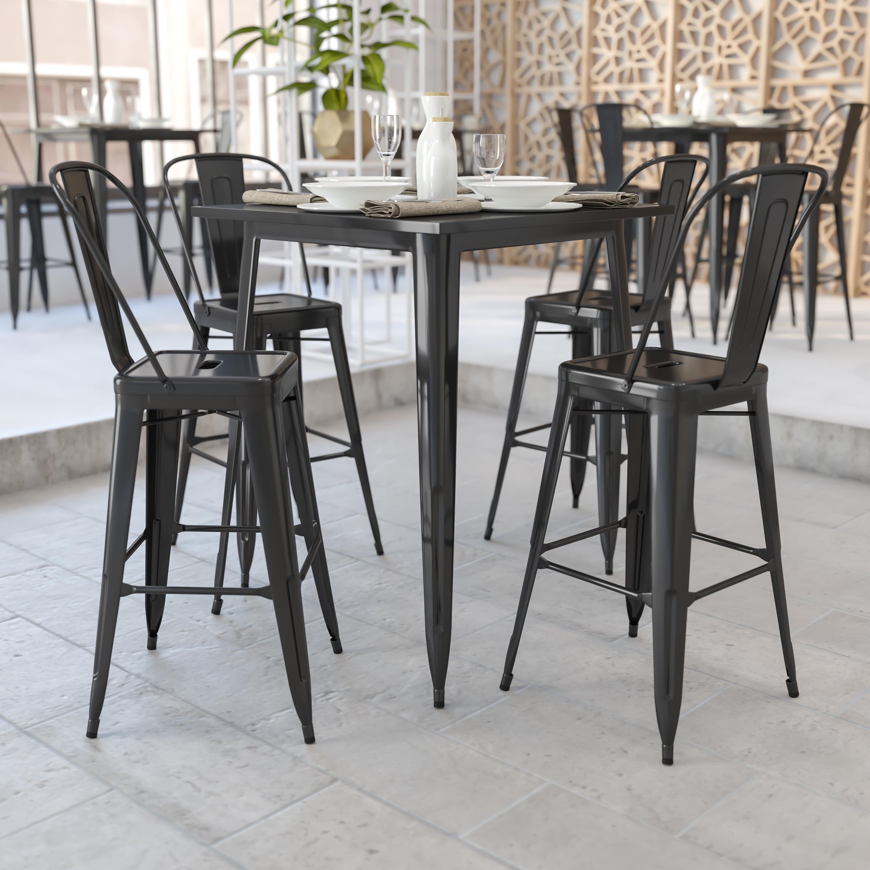 Emma and Oliver Commercial Grade 31.5" Square Black Metal Indoor-Outdoor Bar Height Table