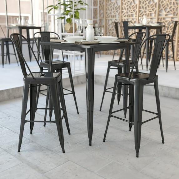Emma and Oliver Commercial Grade 31.5" Square Black Metal Indoor-Outdoor Bar Height Table