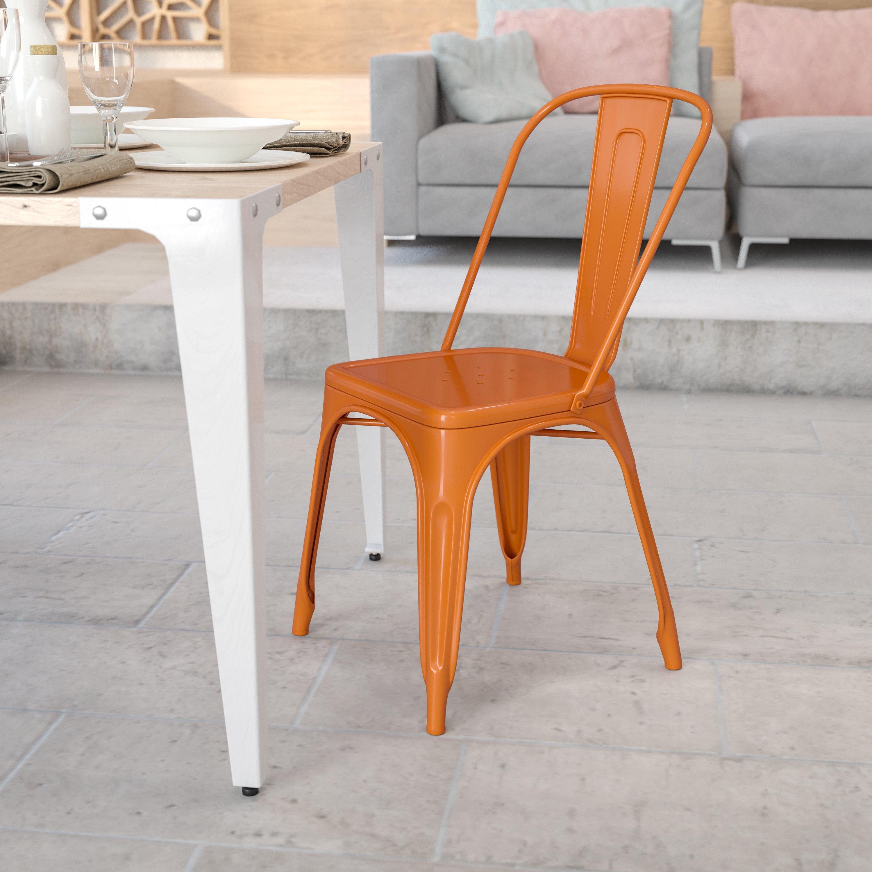 Emma + Oliver Orange Metal Stackable Indoor-Outdoor Dining Chair