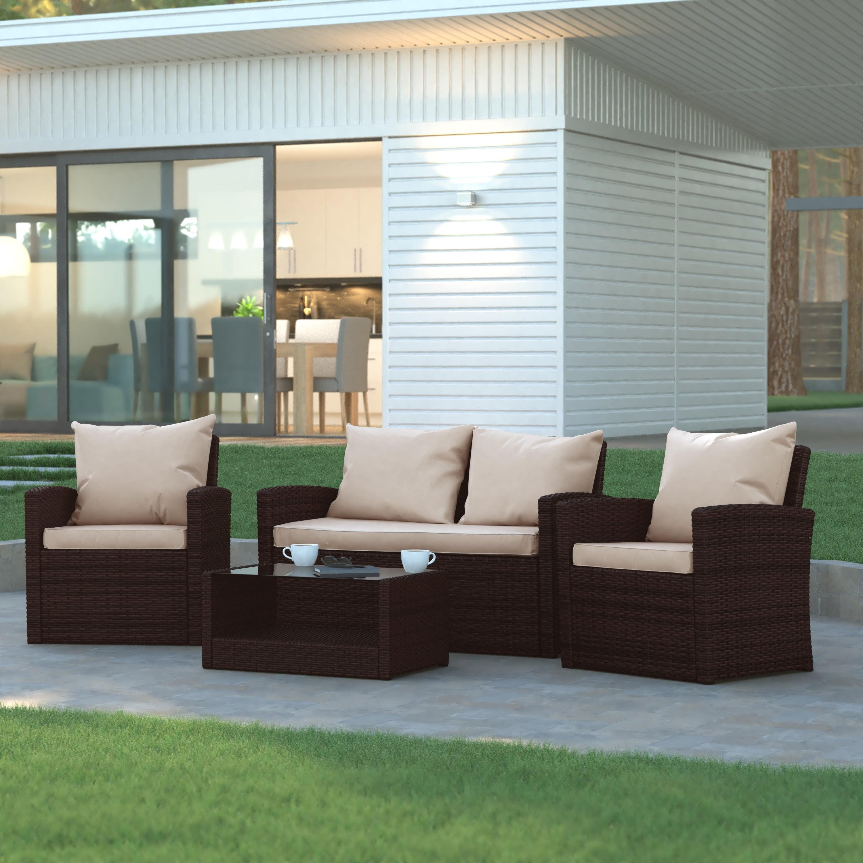 Emma and Oliver 4 Piece Patio Set with Gray Back Pillows & Seat Cushions - Outdoor Seating