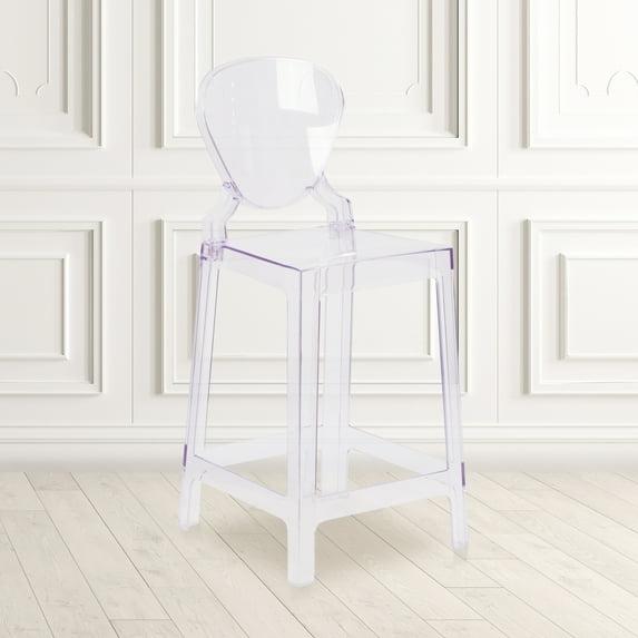 Emma and Oliver Ghost Counter Stool with Tear Back in Transparent Crystal