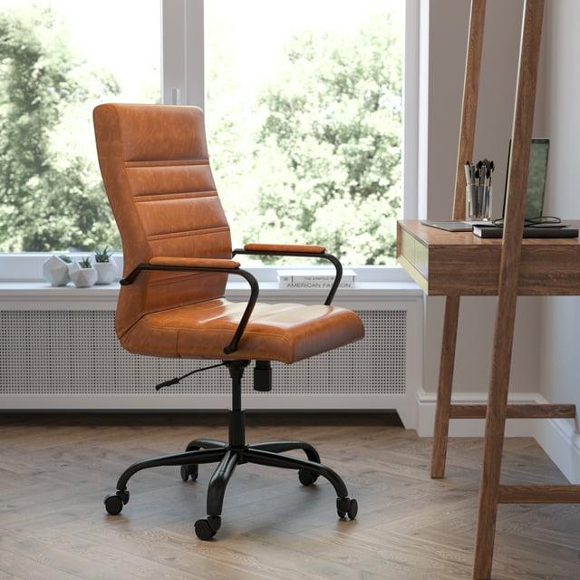Emma and Oliver High Back Brown LeatherSoft Executive Swivel Office Chair with Black Frame/Arms