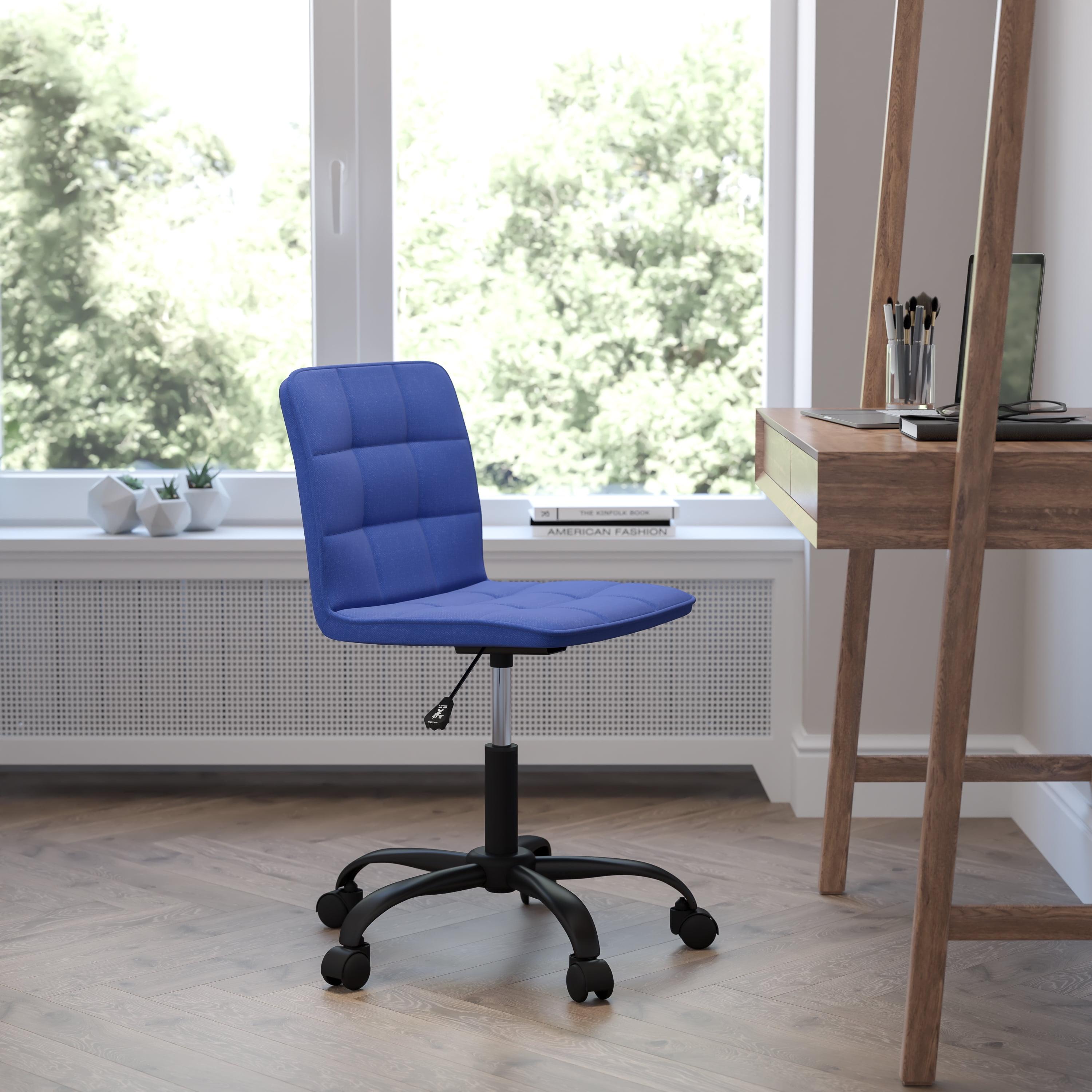 Blue Fabric and Metal Armless Tufted Task Chair with Adjustable Height