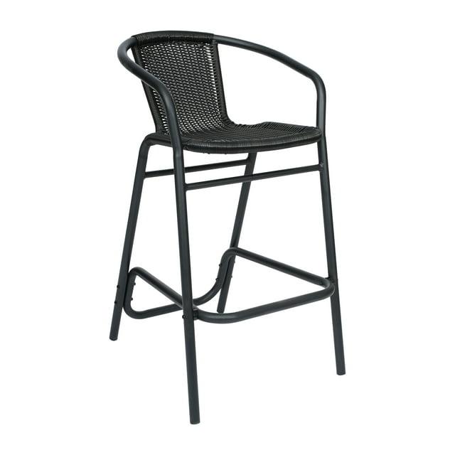 Emma and Oliver Indoor/Outdoor Restaurant Style Rattan Barstool in Black
