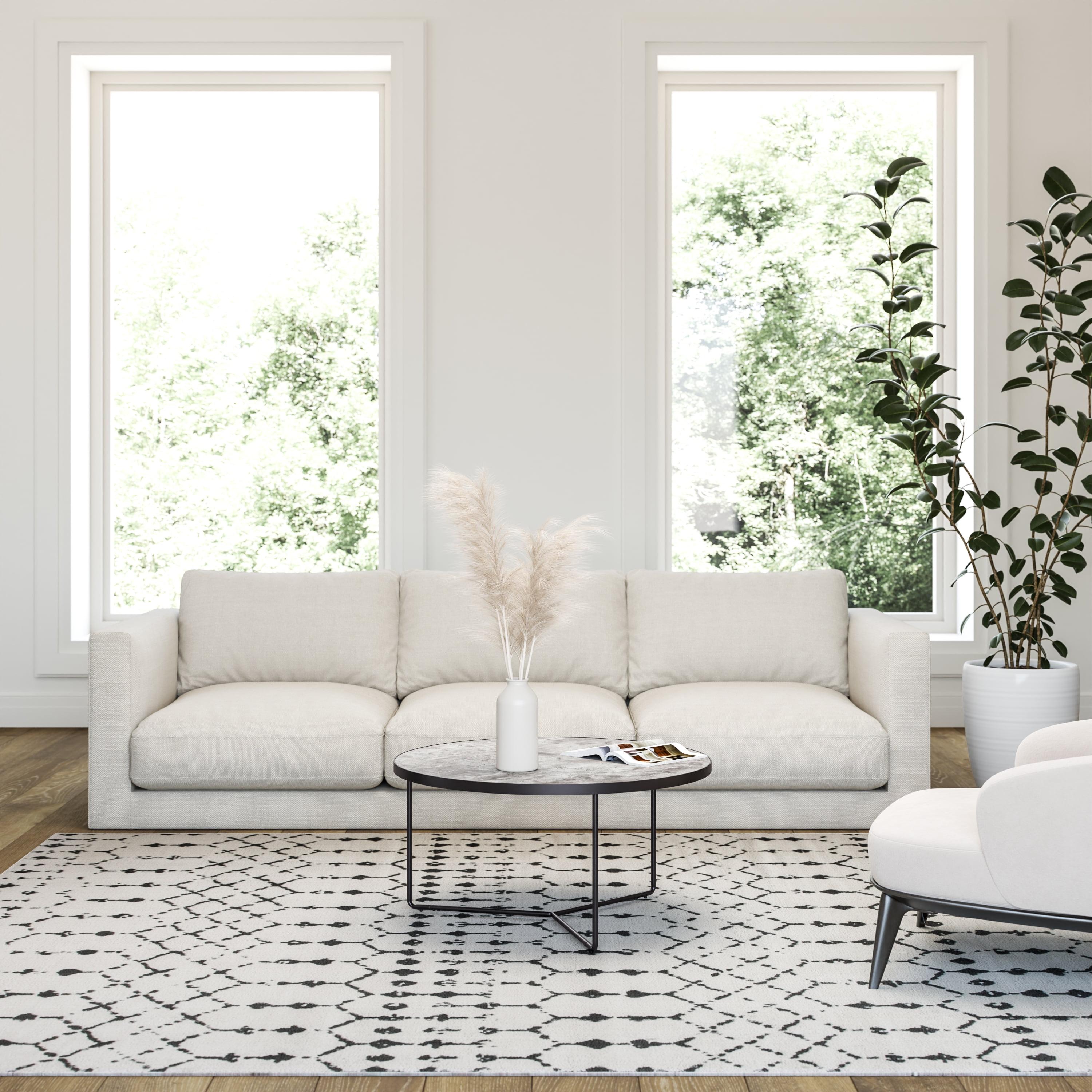 Emma and Oliver Modern Design Geometric Bohemian Low Pile 8' x 10' Ivory And Black Area Rug