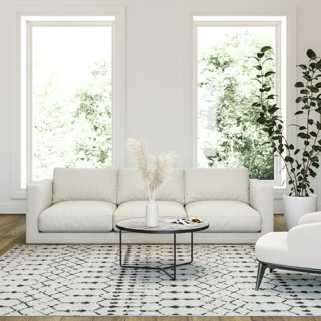 Emma and Oliver Modern Design Geometric Bohemian Low Pile 8' x 10' Ivory And Black Area Rug