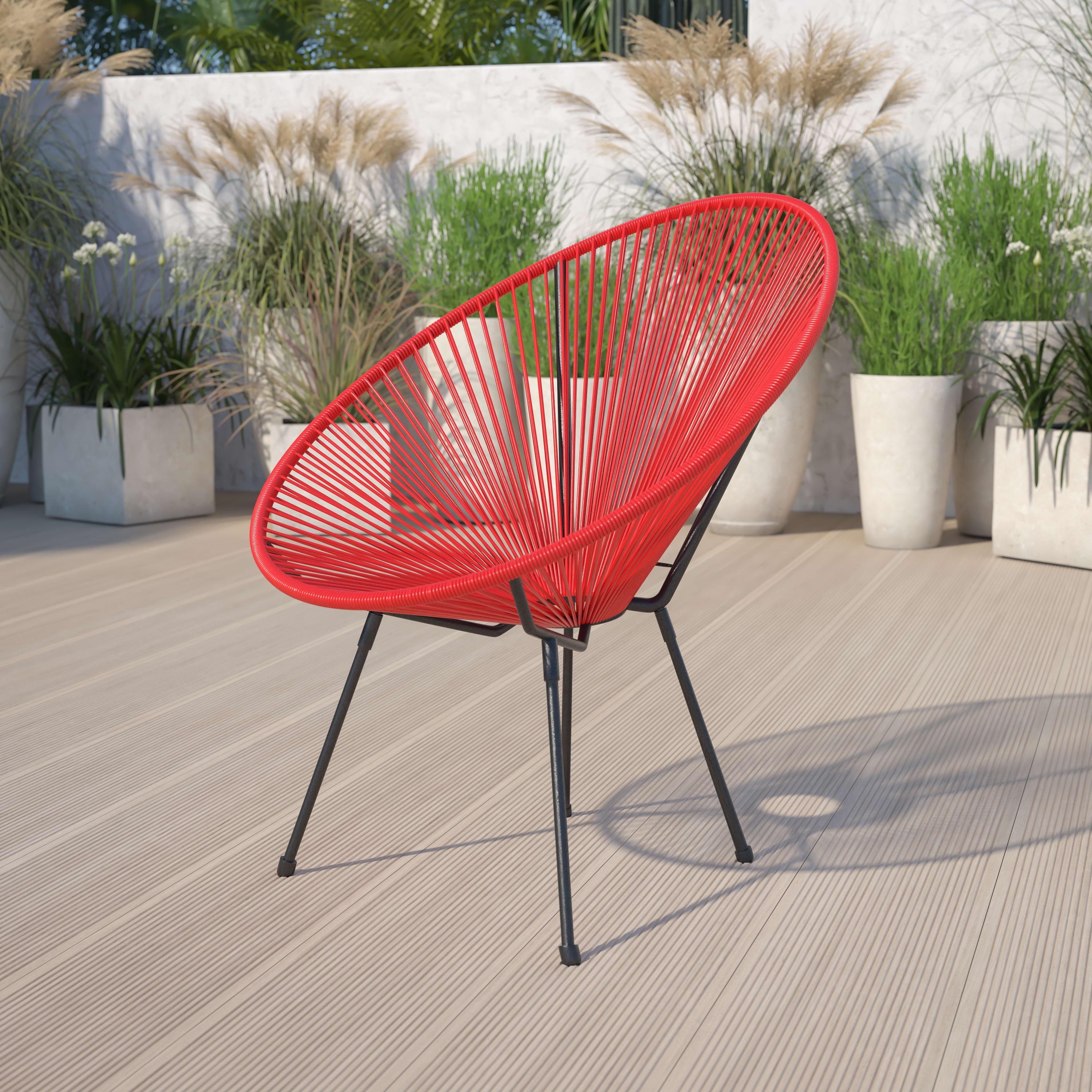 Red Rattan and Steel Papasan Bungee Lounge Chair