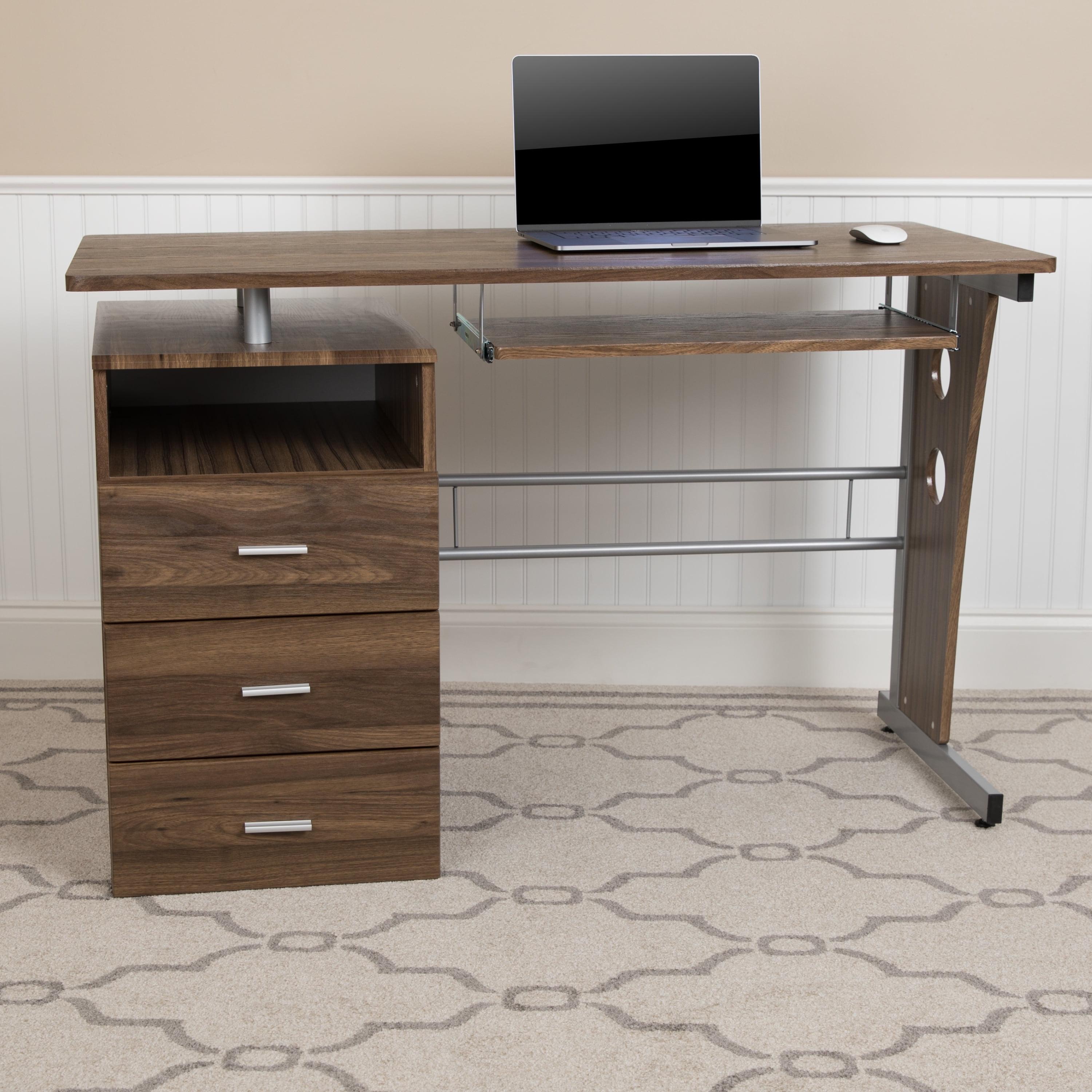 Rustic Walnut Executive Desk with Drawer and Keyboard Tray