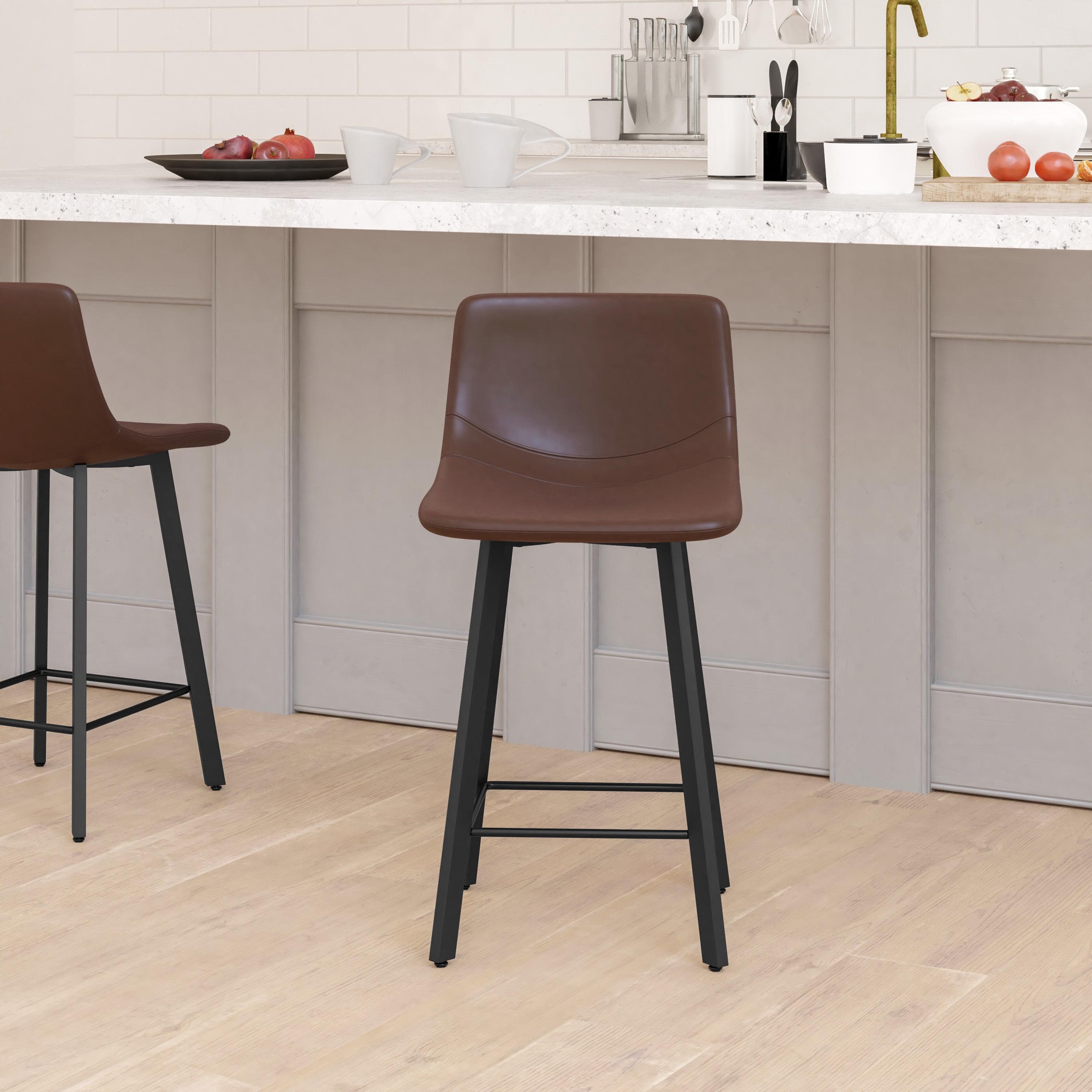 Emma and Oliver 2PK Faux Leather Upholstered 30" Bar Stools with Matte Metal Frames - Chocolate