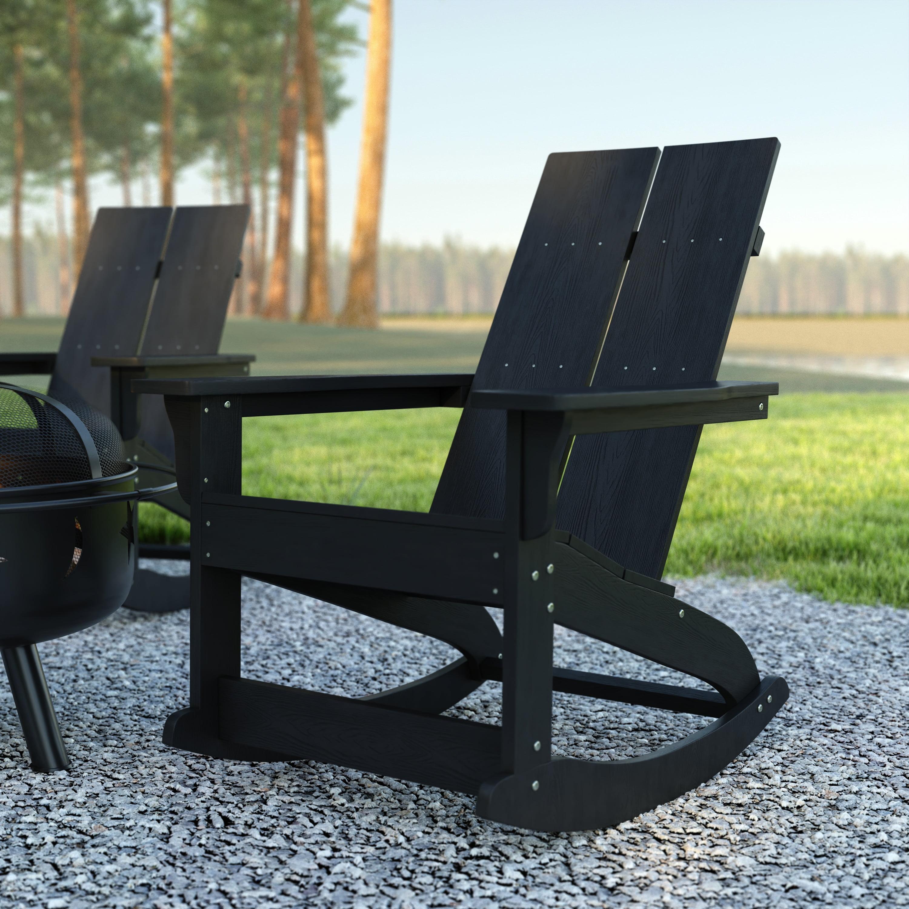 Black Poly Resin Adirondack Rocking Chairs with Arms, Set of 2