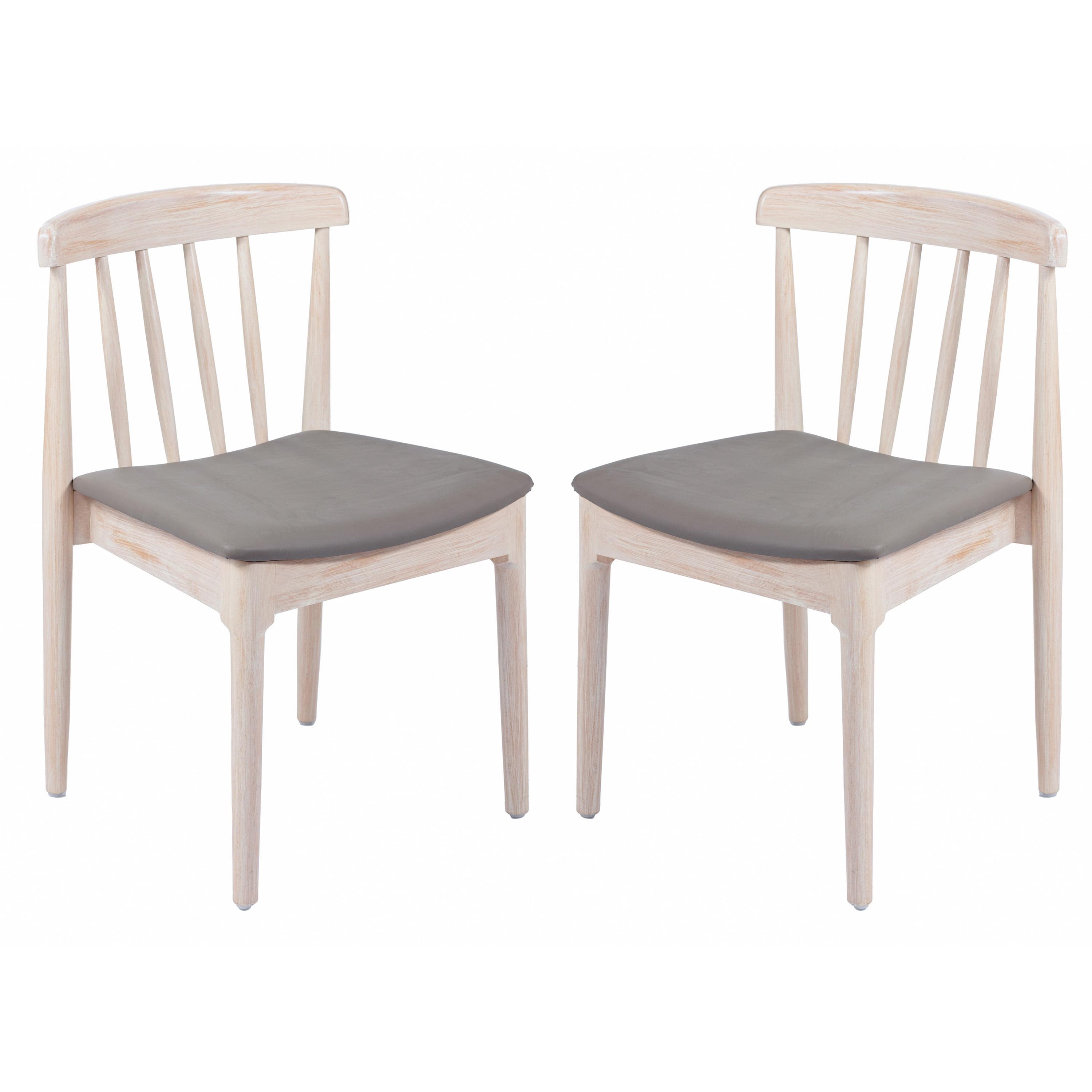 Emma and Oliver Set of 2 Solid Wood Dining Chairs with Spindle Backrests and Vinyl Seats, Antique White/Beige