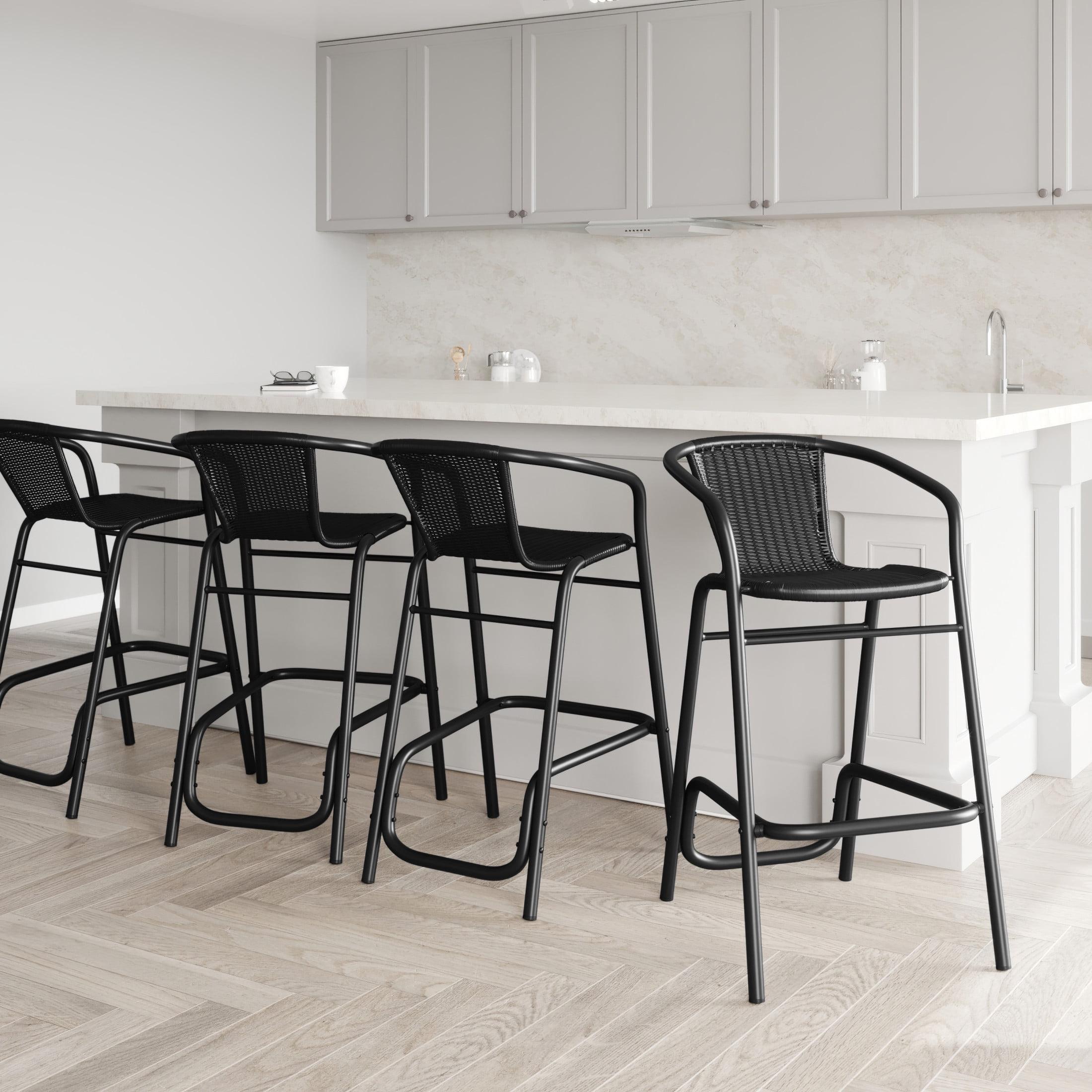 Emma and Oliver Indoor/Outdoor Restaurant Style Rattan Barstool in Black