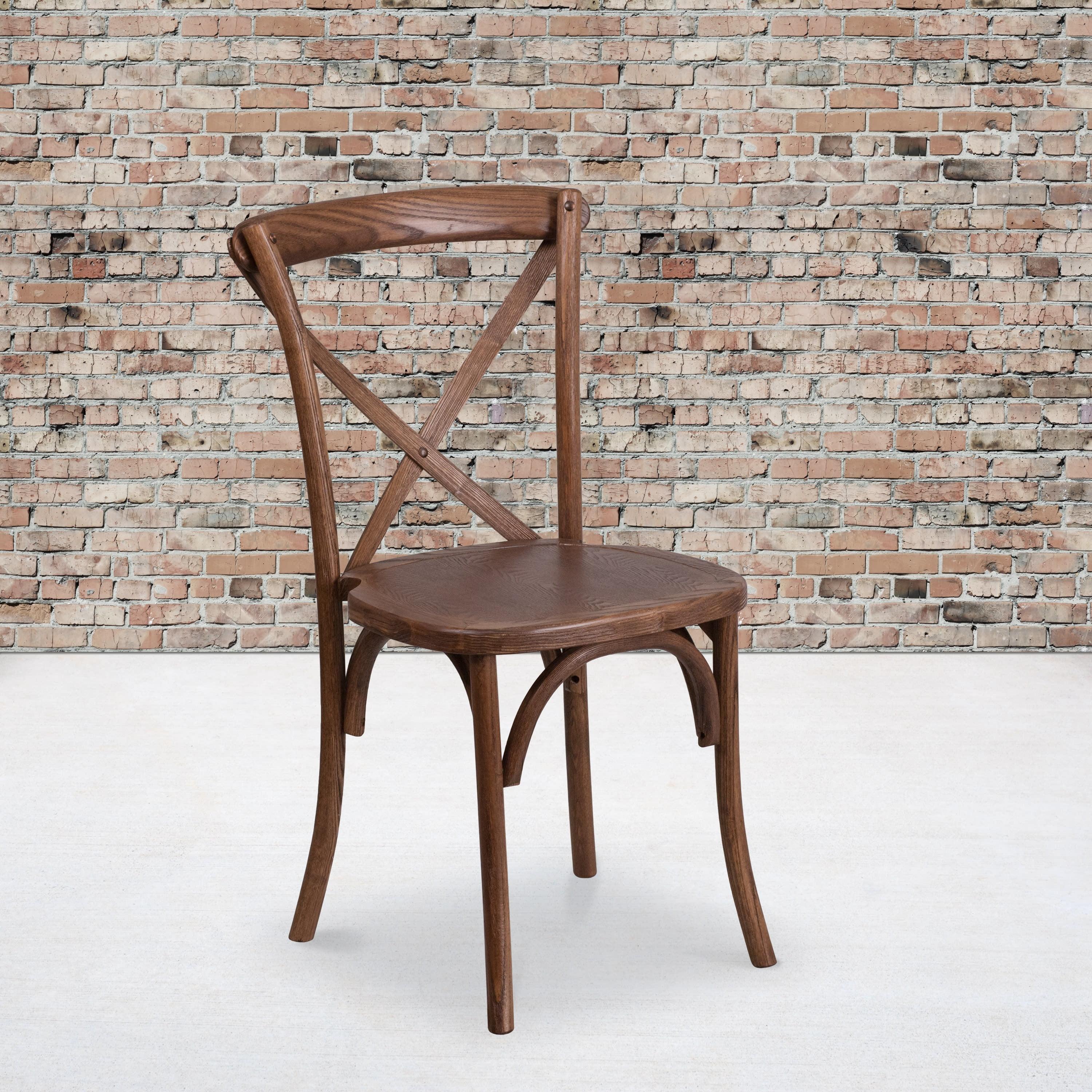 Pecan Wood Cross Back Stackable Dining Chair